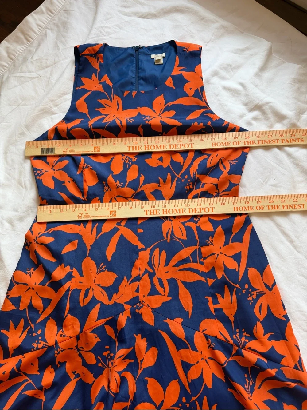 J.Crew Navy Blue & Orange Floral Sleeveless A-Line Dress Size 14